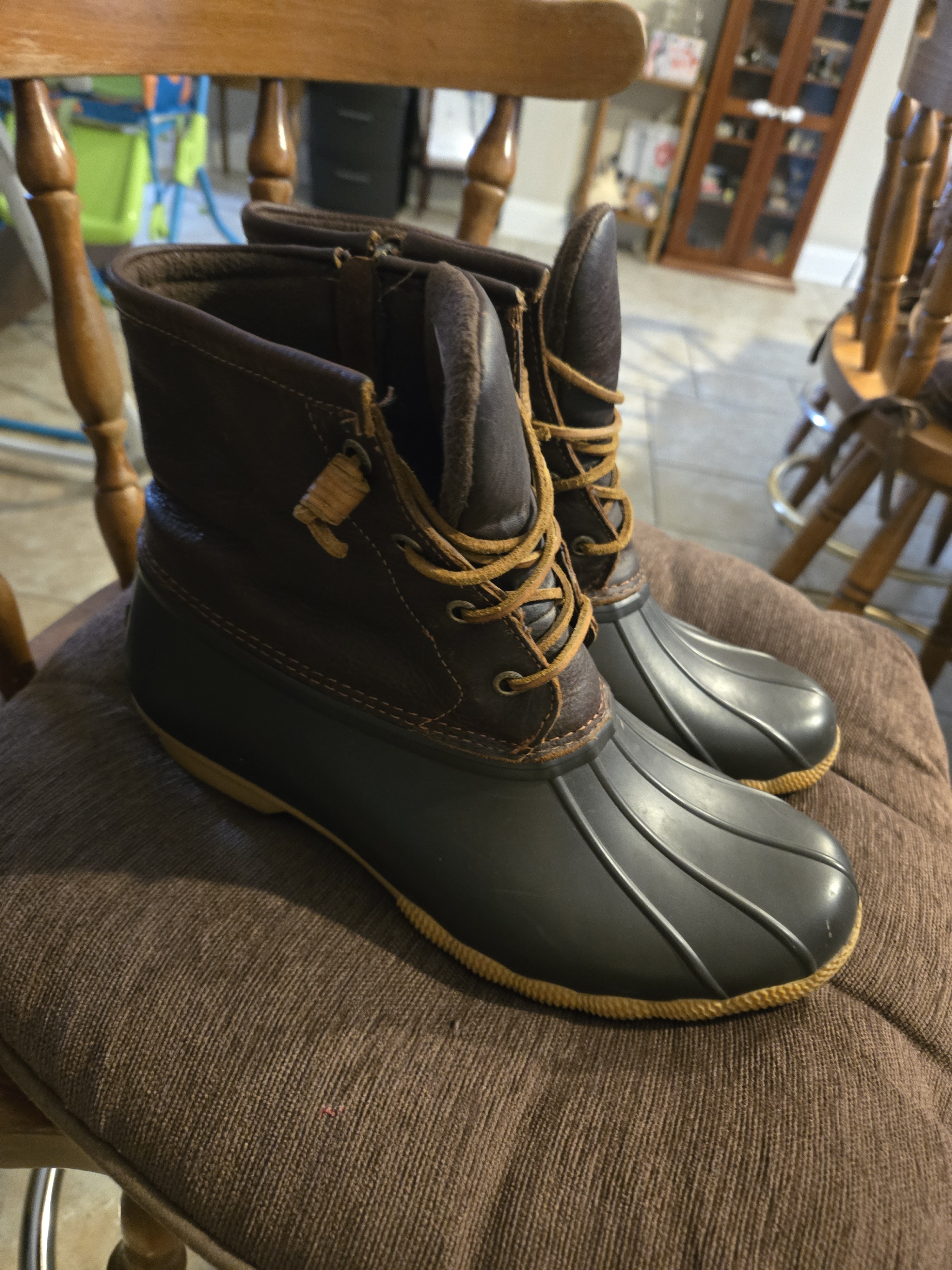 Sperry Waterproof Duck Boots In Brown And Dark Brown (Worn Soles)